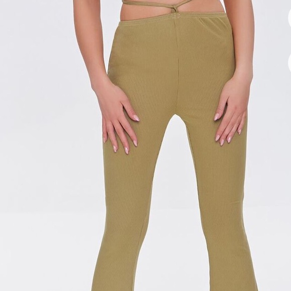 Ribbed Knit Self-Tie Flare Pants - Picture 3 of 6